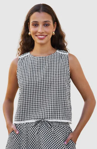 Yumi Gingham Lace-trim Sleeveless Top In Black