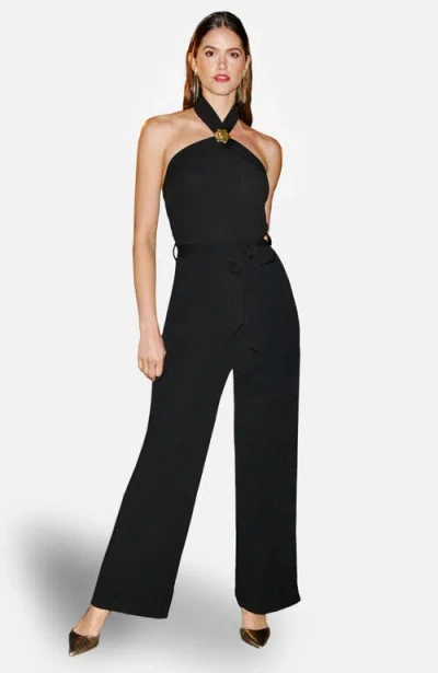 Yumi Halter Neck Wide Leg Jumpsuit In Black