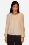 Yumi Hanging Sequin Long Sleeve Top In Neutral