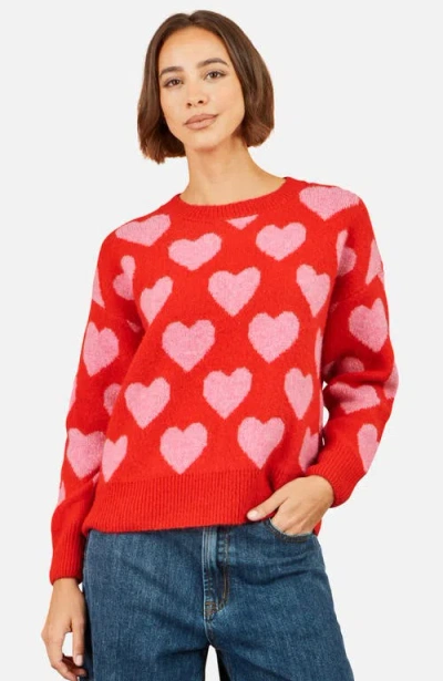 Yumi Heart Intarsia Relaxed Jumper In Red