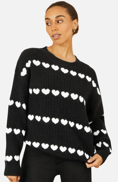 Yumi Heart Stripes Jumper In Black