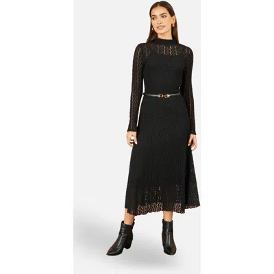 Yumi High Neck Lace Midi Dress In Black