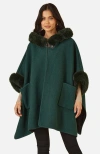 Yumi Hooded Fur Cape Jacket In Green