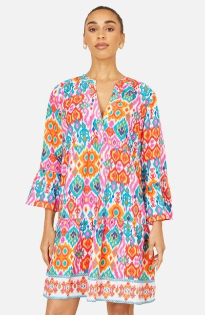 Yumi Ikat Print Beach Tunic Dress In Pink