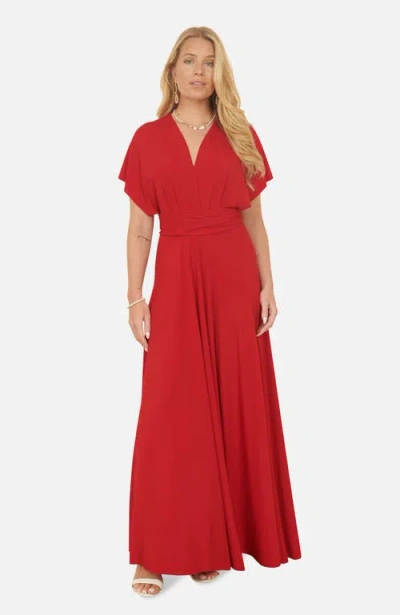 Yumi Jersey Stretch Multiway Maxi Dress In Red