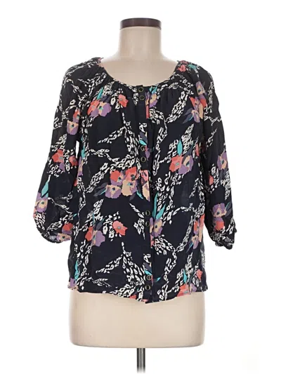 Pre-owned Yumi Kim 3/4 Sleeve Silk Top Black Sweetheart Neckline Tops