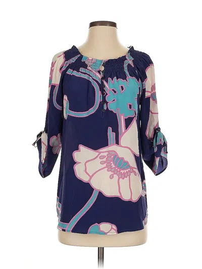 Pre-owned Yumi Kim 3/4 Sleeve Silk Top Blue Cold Shoulder Neckline Tops