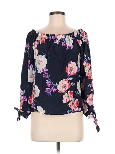 Pre-owned Yumi Kim 3/4 Sleeve Silk Top Blue Off The Shoulder Neckline Tops