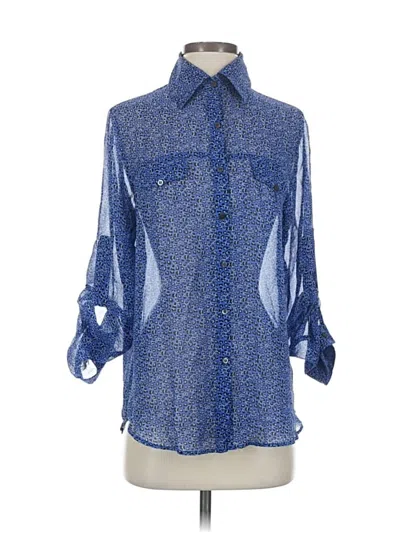 Pre-owned Yumi Kim 3/4 Sleeve Silk Top Blue Polka Dots Pattern Tie Neck Tops