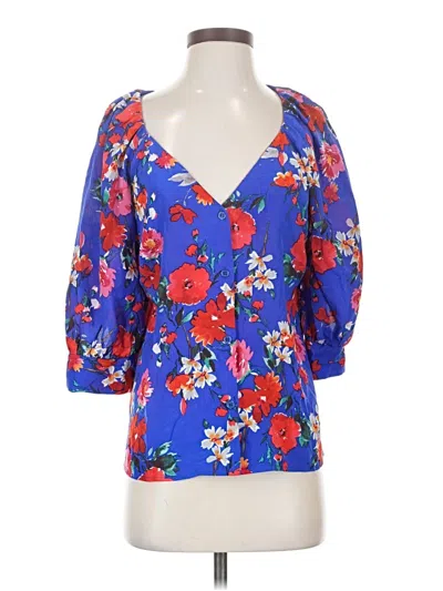 Pre-owned Yumi Kim 3/4 Sleeve Silk Top Blue Sweetheart Neckline Tops
