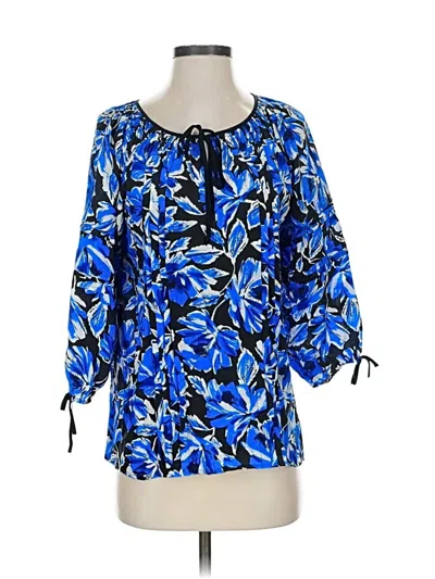 Pre-owned Yumi Kim 3/4 Sleeve Silk Top Blue Tie Neck Tops