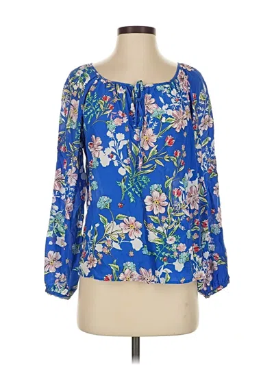 Pre-owned Yumi Kim 3/4 Sleeve Silk Top Blue Tie Neck Tops