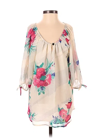 Pre-owned Yumi Kim 3/4 Sleeve Silk Top Ivory Scoop Neck Tops In White