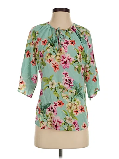 Pre-owned Yumi Kim 3/4 Sleeve Silk Top Teal Keyhole Neckline Tops