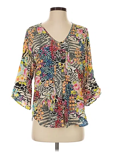 Pre-owned Yumi Kim 3/4 Sleeve Silk Top Yellow V-neck Tops