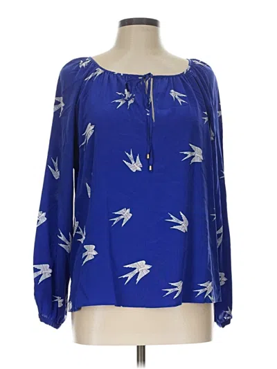 Pre-owned Yumi Kim Long Sleeve Silk Top Blue Boatneck Tops