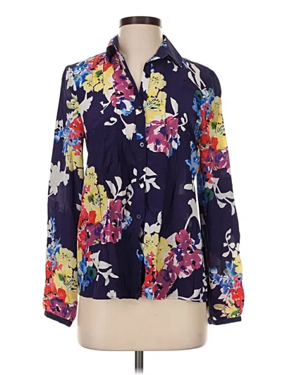 Yumi Kim Long Sleeve Silk Top Blue Floral Pattern Tie Neck Tops In Multi