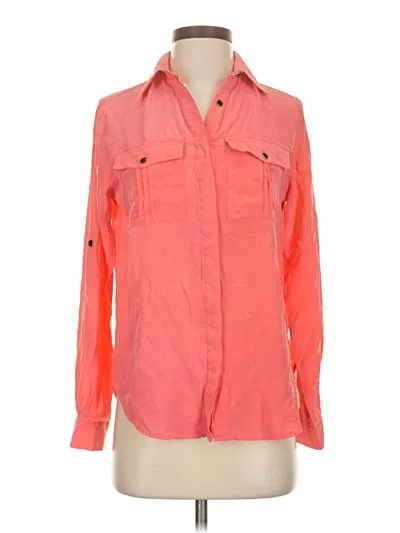Pre-owned Yumi Kim Long Sleeve Silk Top Orange Collared Neckline Tops