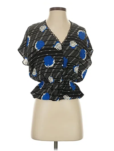 Pre-owned Yumi Kim Short Sleeve Silk Top Black Plunge Neckline Tops