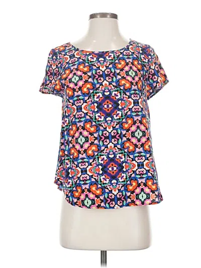 Pre-owned Yumi Kim Short Sleeve Silk Top Blue Square Neckline Tops