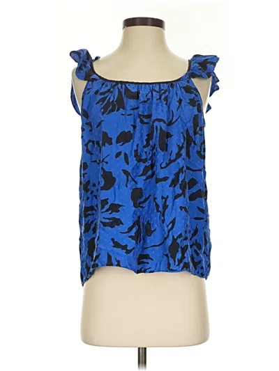 Pre-owned Yumi Kim Sleeveless Silk Top Blue Ruffles Neckline Tops