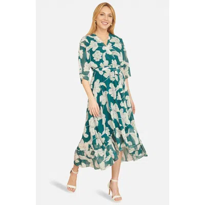 Yumi Kimono Sleeves Midi Dip Hem Wrap Dress In Multi