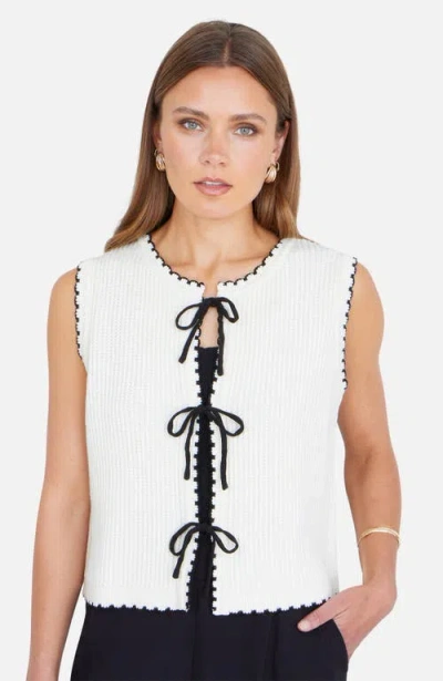 Yumi Knitted Bow Trim Waistcoat In Gold