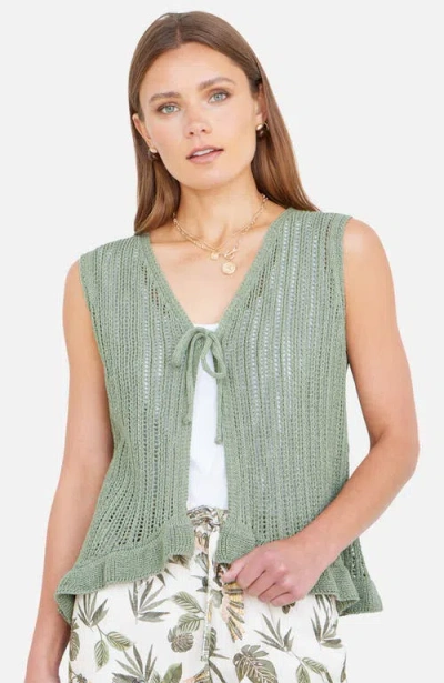 Yumi Knitted Cotton Tie Waistcoat Top In Green
