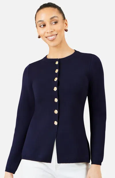 Yumi Knitted Fitted Peplum Cardigan In Blue