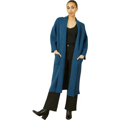 Yumi Knitted Maxi Cardigan With Pockets In Blue