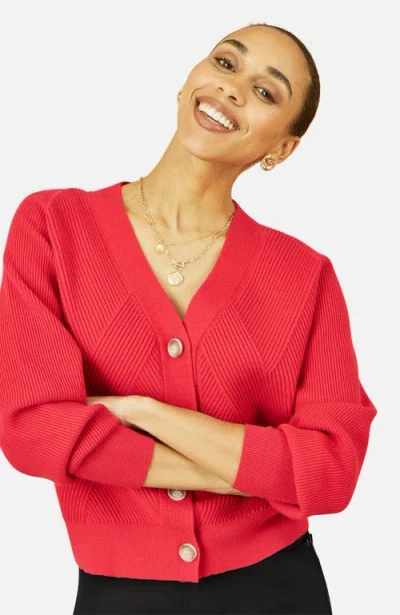 Yumi Knitted Stitch Detail Cardigan In Red