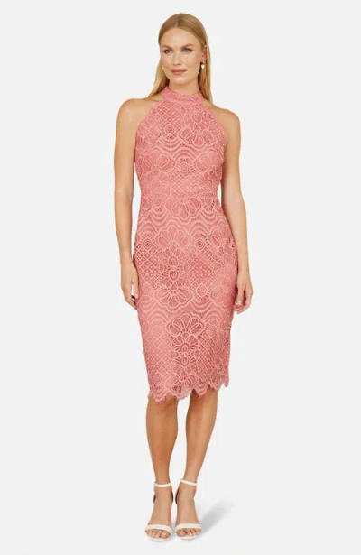 Yumi Lace Halter Neck Dress In Pink