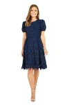 Yumi Lace Skater Dress With Puff Sleeves In Blue