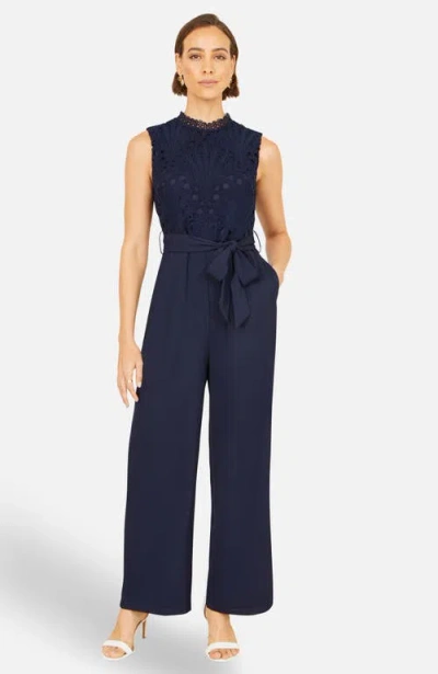 Yumi Lace Sleeveless Jumpsuit In Blue