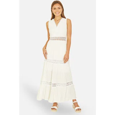 Yumi Lace Trim Cotton Maxi Sun Dress In White