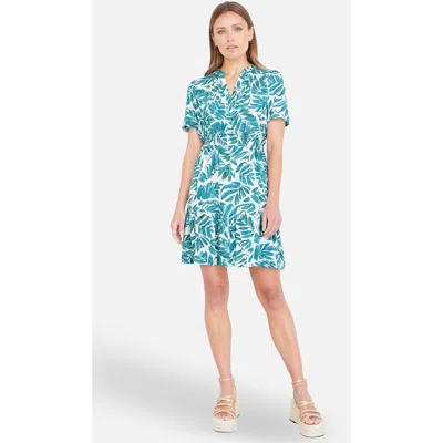 Yumi Leaf Print Mini Dress In Blue
