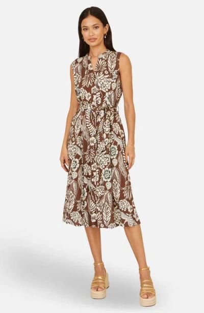 Yumi Leaf Print Shirt Dress In Brown