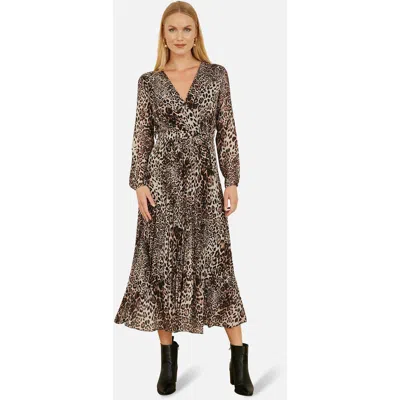 Yumi Leopard Print Long Sleeve Midi Dress