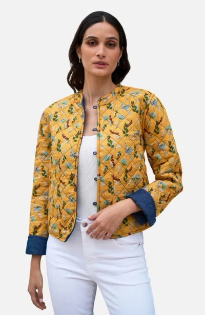 Yumi Long Sleeve Quilted Reversible Jacket In Yellow