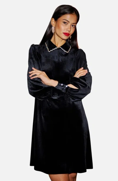 Yumi Long Sleeve Velvet Tunic Dress In Black
