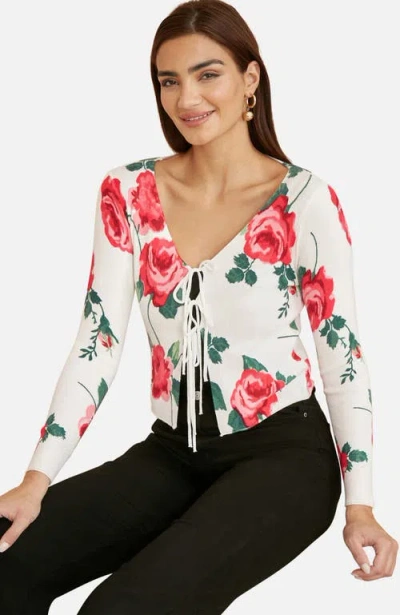 Yumi Long Sleeve V-neck Tie Front Cardigan In White