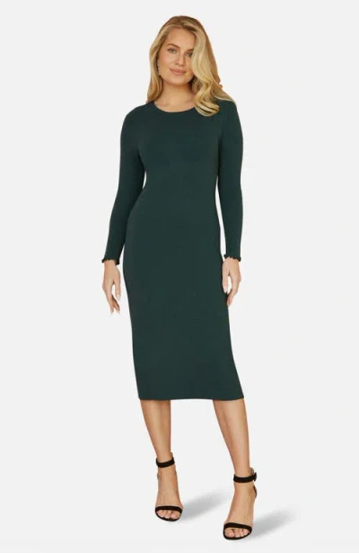 Yumi Luminous Sparkle Knit Midi Sweater Dress In Green