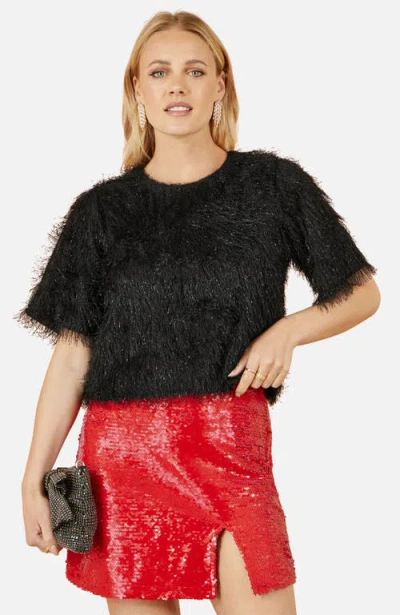 Yumi Lurex Fringe Relaxed Fit Top In Black