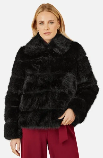 Yumi Luxe Faux Fur Coat In Black