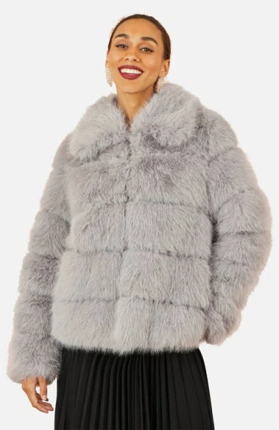 Yumi Luxe Faux Fur Coat In Grey