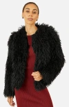 Yumi Luxe Fluffy Faux Fur Coat In Black
