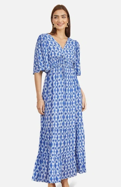 Yumi Maxi Dress With Cross Over Back In Blue