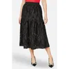 Yumi Mesh Applique Sequin Midi Skirt In Black