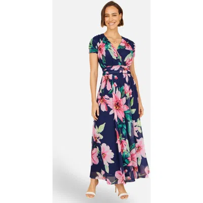 Yumi Mesh Floral Maxi Dress In Blue