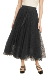 Yumi Mesh Heart Print Tulle Skirt In Black